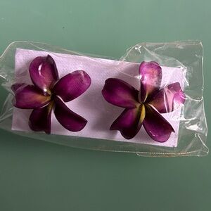 Elegant Purple and Yellow Plumeria flower stud earrings
